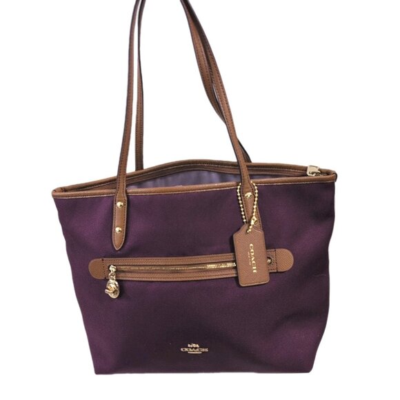 COACH PLUM Purple Sawyer Nylon Canvas Tote Shoulder Bag #37237 Limited Edition - Picture 1 of 7